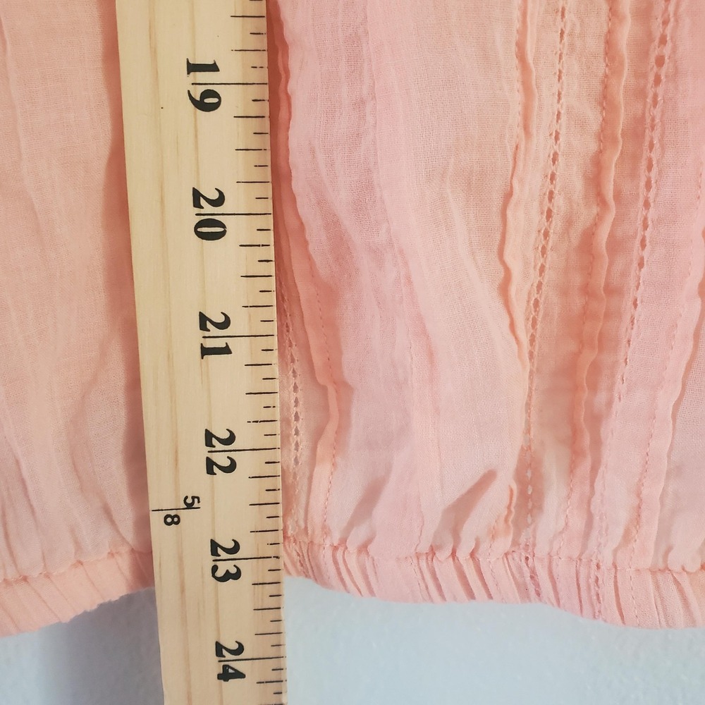 Mudd Blouse Womens Medium Peach Pink Lace Boho Peasant Top Long Sleeve Keyhole - Picture 3 of 7
